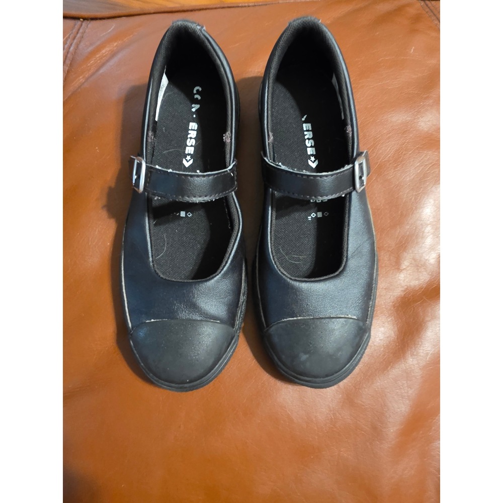 Converse All Star Kids Mary Jane Black Leather Sneakers Shoes 2 06KDY3640019